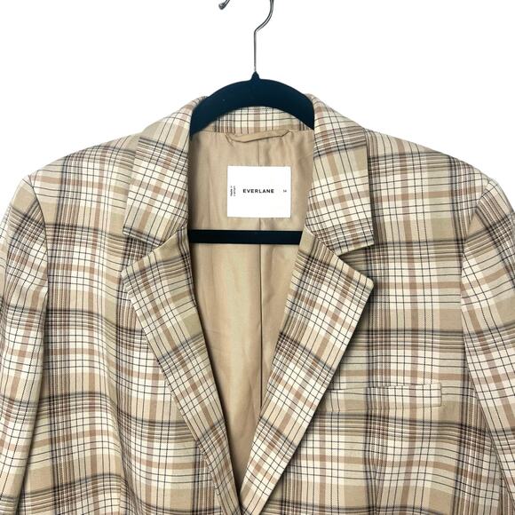 Everlane The Oversized Blazer in Buttersmooth Pale Khaki Plaid Women's Size 14 - Picture 3 of 10